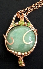 round green jasper pendant with czech crystals